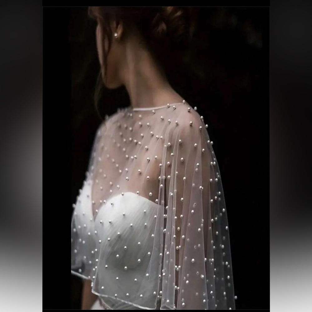 Elegant White Beaded Wedding Shawl, Bridal Shawl, Faux Pearl Bridal Shawl
